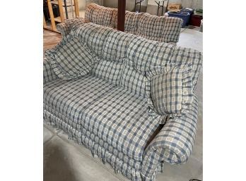 Blue And White Reclining Couch And Loveseat