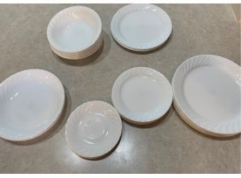 Large Lot Of Corning Corelle Enhancement (White Swirl) Plates  Mugs Bowls Etc