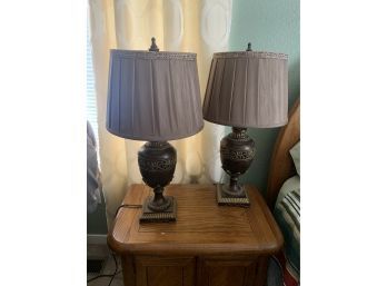 Pair Of  Bronze Colored Table Lamps With Shades