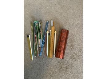 Lot Of Knitting Needles And Other Crafting Supplies
