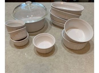 Corning Ware French White Serving Dishes Casserole, Oval Bowls, And Ramekins