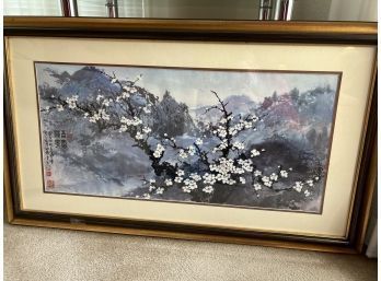 Large Chinese Floral Blossom Numbered Framed Art Work