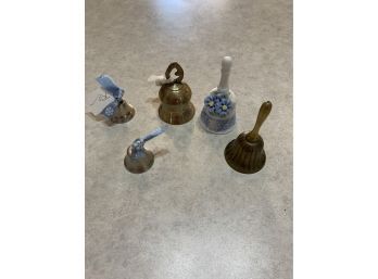 Lot Of 5 Small Collectible Bells Mostly Brass And One Porcelain