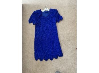 Blue Beaded Dress Size LG Laurence Kazar