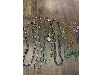 Lot Of Mardi Gras Bead Necklaces And One Pin