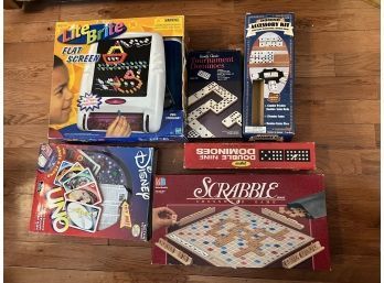 Lot Of Games Incl Scrabble, Uno, Light Brite And Dominos