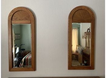 Pair Of Demilune Mid Century Modern Starburst Oak Mirrors