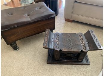 Artisan Crafted Wood Throne Stool And Second Foot Stool