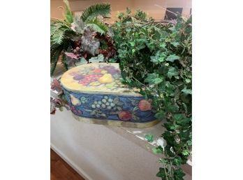Two Large Faux Greens Plants And Fruit Cardboard Display Box