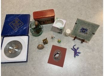 Collectable Royal Selangor Pewter Plate And Hand Painted Puffin Picture And Other Small Collectables