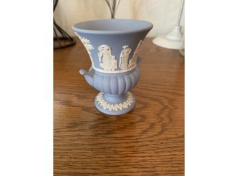 WEDGWOOD Jasperware Mini Urn Vase Christening Blue White Vintage England