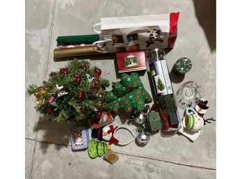 Lot Of Christmas Decor Incl Table Top Trees Wrapping Paper And Much More