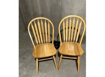 Pair Of Two Oak Wood Dining Chairs