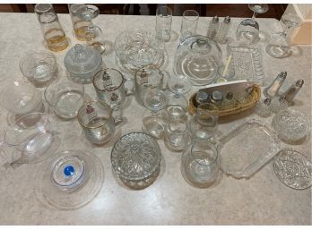 Huge Lot Of Crystal Glass Ware Including Bowls, Trays, Cups, Salt And Pepper Shaker And More!