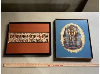 Two Framed Egyptian Picture On Papyrus Incl   King Tut