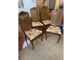 Lot Of 4 Carved Ornate Solid Wood & Cane Back Side Dining Chairs