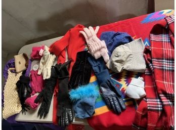 Huge Lot Of Winter Hats, Gloves, Scarves And Small Lap Blanket