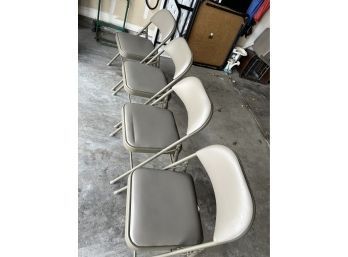 Set Of 4 Grey Metal Folding Chairs