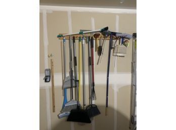 Large Lot Of Brooms And Dustpans, Mops And Rakes