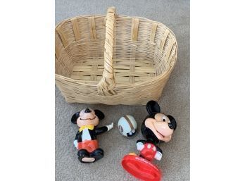 Walt Disney Mickey Mouse Bank, Figurine And Basket