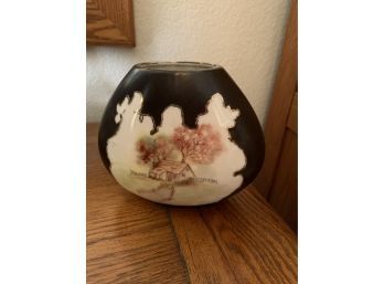 Vintage Decorative Hand Painted Porcelain Oval Vase With Golden Rim