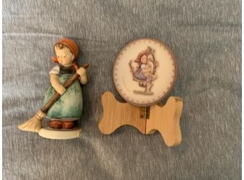 Vintage  1976 Collectable Hummel Apple Tree Girl Miniature Plate & Little Sweeper Figurine