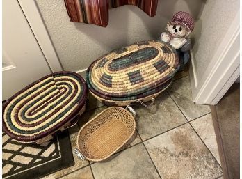 Larger Woven Baskets With Handles And Two With Lids