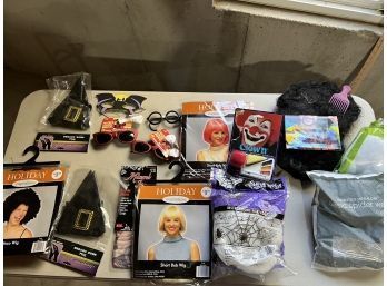 Huge Lot Of Costume And Dress Up Accessories Incl Many Wigs, Spider Webs, Faux Glasses & More!