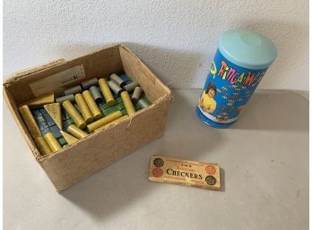Lot Of Vintage Kids Games Ring A Majigs Building Rings, Toy Sanitary Checkers, And Building Blocks