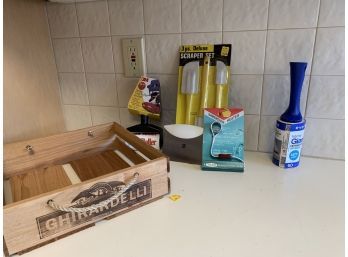 Lint Roller, Rubber Spatulas And Wood Box
