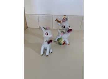 Vintage Napco Ceramic Reindeer White Deer Christmas Deer, Anthropomorphic, Mid Century Holiday 1950s