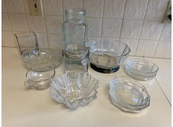 Lot Of Clear Glass Kitchen Bowls And Jars
