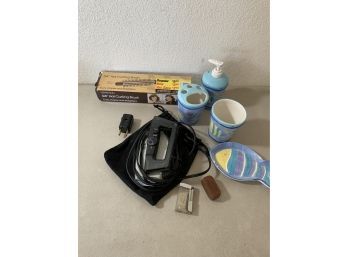 Bathroom Items Incl Fish Toothbrush Holder And Cup.  Also Incl Travel Iron