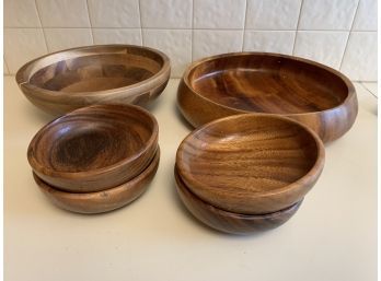 Lot Of Wood Bowls Serving And Salad Size.  Marked Royal Acacia
