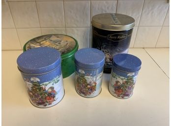 Lot Of Christmas Metal Tins And Canisters