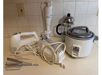 Lot Of Vintage Kitchen Appliances Inl Mixer, Rice Cooker And Coffee Press