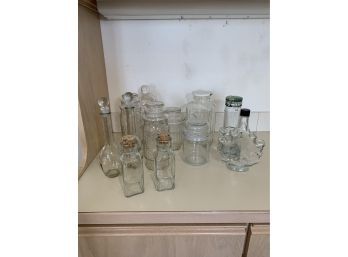 Clear Glass Lidded Containers Planters Peanuts, Oil, Etc