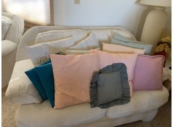 Bakers Dozen Of Throw Pillows Various Colors And Sizes