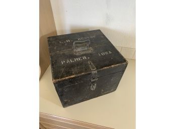 Vintage Homemade Wood Box, Strong Box , Painted Palmer Iowa On Lid
