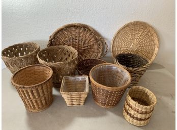 Huge Lot Of Woven Wicker Baskets And Trays