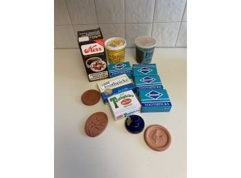 Lot Of Kitchen Paper Toothpicks, Baking Cups, Ball Mason Covers And Brown Sugar Discs