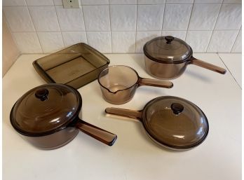 Lot Of Corning Visons Amber Glass Cookware 8 Total Pieces