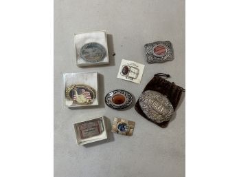 Lot Of 8 Vintage Belt Buckles With In Laid Stone, Budweiser, Colorado, And Statue Of Liberty