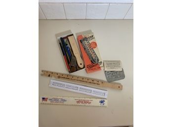 Misc Office Lot Incl Rulers, Window Thermometer, Protractor & More!