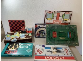 Lot Of Games Incl Checkers, Rummy Royal, Wheel Of Fortune, Tripoley And More