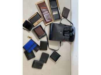 Huge Lot Of Mens Wallets Some Leather And A Pair Of Binoculars