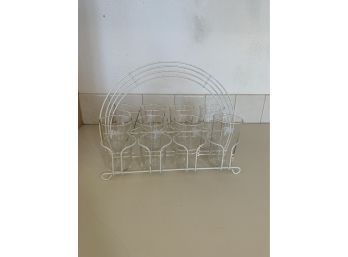 Vintage Art Deco Style Wire Glass Carrier With 8 7up Glasses