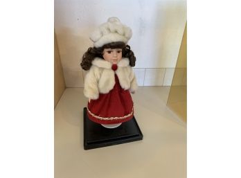 Vintage Collectors Doll W Faux Fur Cape & Hat On Stand