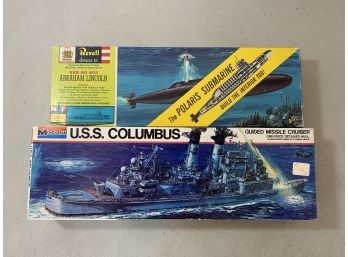 2 Vintage Plastic Model Kits 1961 REVELL Submarine ABRAHAM LINCOLN H-313 And Monogram USS Columbus