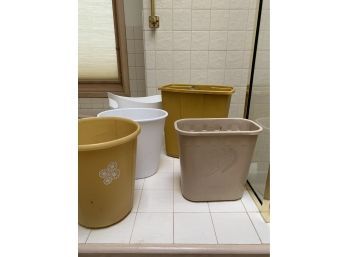 Vintage Rubbermaid Trash Can Waste Baskets Pink And Yellow.  Floral And Mod Design